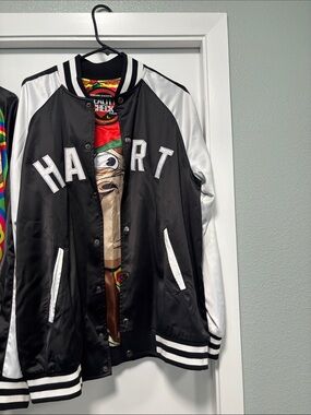 Black White Satin Varsity Jacket KEVIN HART Reality check tour VIP.Reversible.